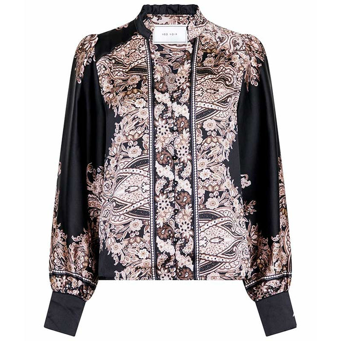 Neo Noir Massima Paisley Border Blouse Sort