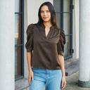 Neo Noir Roella Heavy Sateen Blouse Dark Brown
