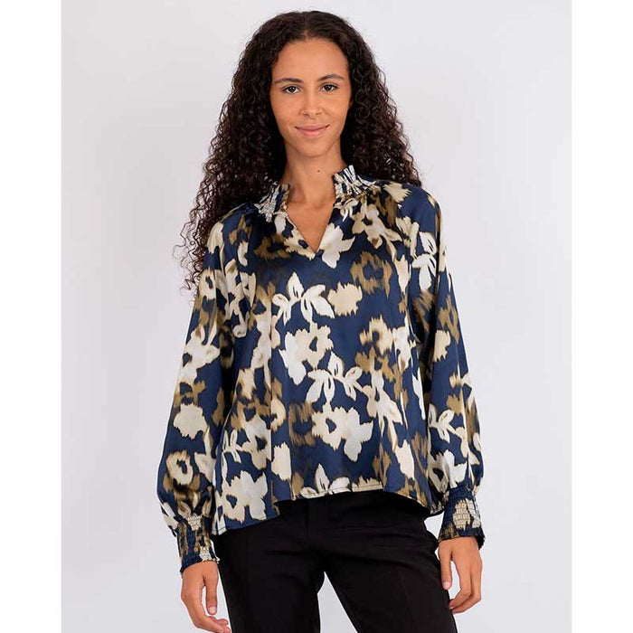 Neo Noir Stone Faded Fall Blouse Navy