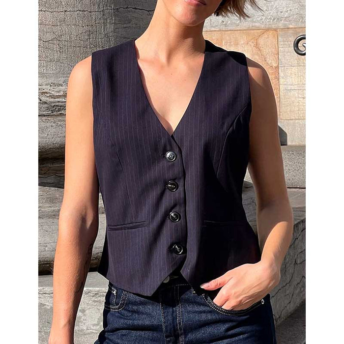 Neo Noir Vendetta N Pinstripe Waistcoat Navy