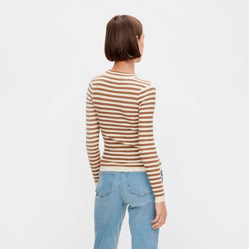 PIECES PCCRISTA LS O-NECK KNIT OFF WHITE-J BY J Fashion