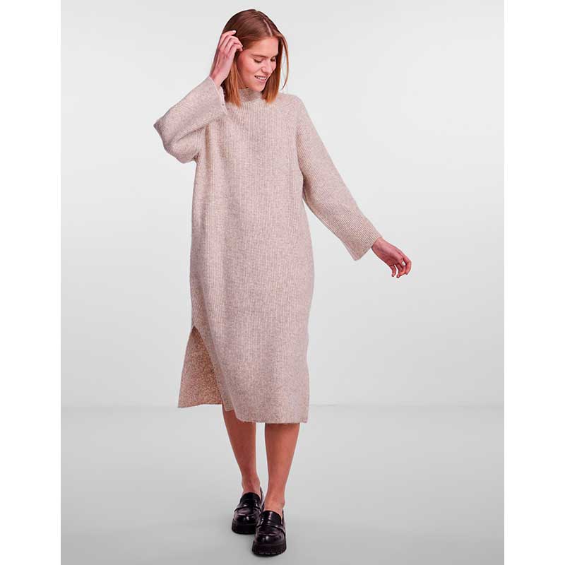 PIECES PCJADE LS OVERSIZED HIGH NECK KNIT DRESS BC SAND
