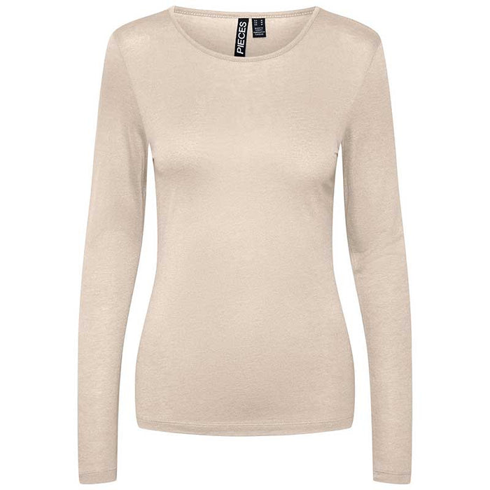 PIECES PCLUX WOOL LS O-NECK TOP OFF WHITE-J BY J Fashion