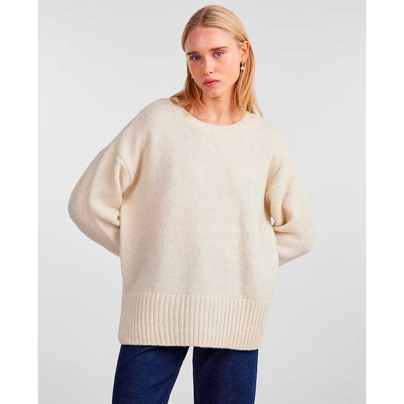 PIECES PCNANCY LS LOOSE O-NECK KNIT NOOS BC OFF WHITE