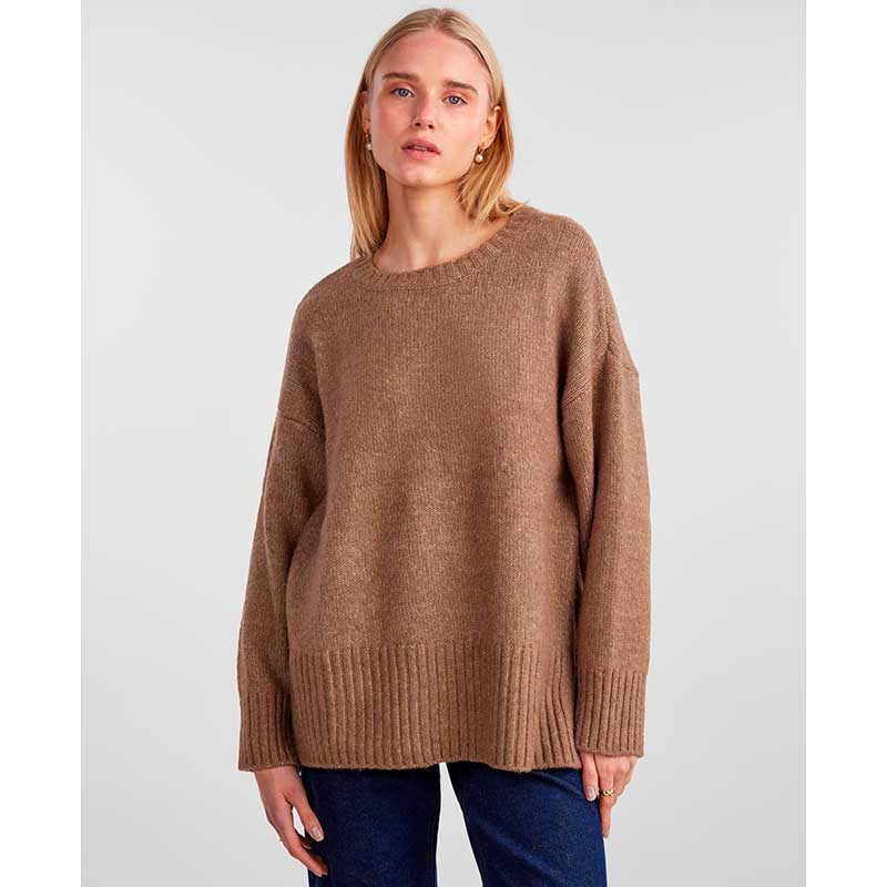 PIECES PCNANCY LS LOOSE O-NECK KNIT NOOS BC SAND