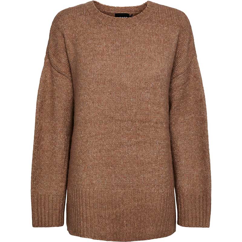 PIECES PCNANCY LS LOOSE O-NECK KNIT NOOS BC SAND