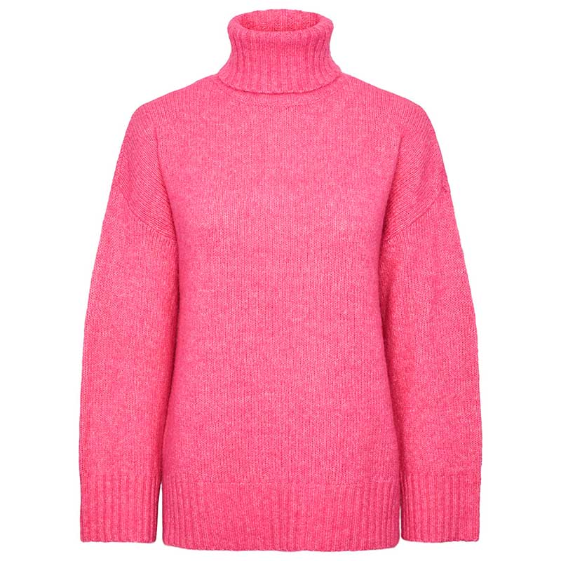 PIECES PCNANCY LS LOOSE ROLL NECK KNIT NOOS BC PINK