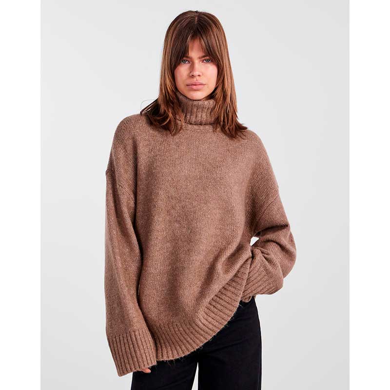 PIECES PCNANCY LS LOOSE ROLL NECK KNIT NOOS BC SAND