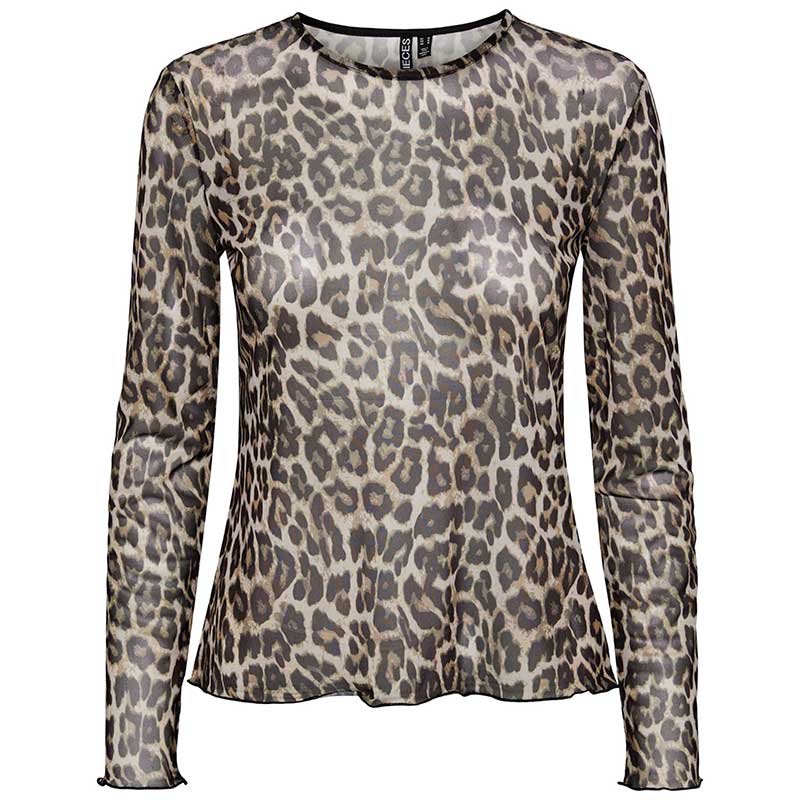 PIECES PCNESH LS O-NECK TOP SAND-J BY J Fashion