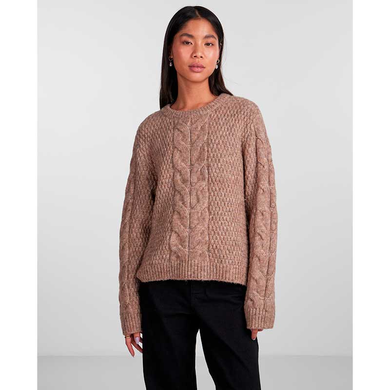 PIECES PCNINA LS O-NECK KNIT NOOS BC BRUN