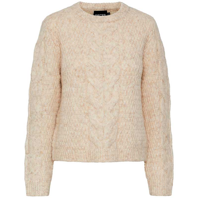 PIECES PCNINA LS O-NECK KNIT NOOS BC OFF WHITE
