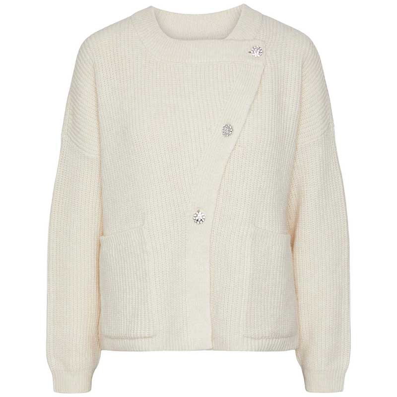 PIECES PCSIGA LS OVERLAP KNIT CARDIGAN PA BC OFF WHITE-J BY J Fashion