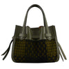 POURCHET PARIS 23131 SMALL BLOSSOM TWEED LEATHER BAG ARMY