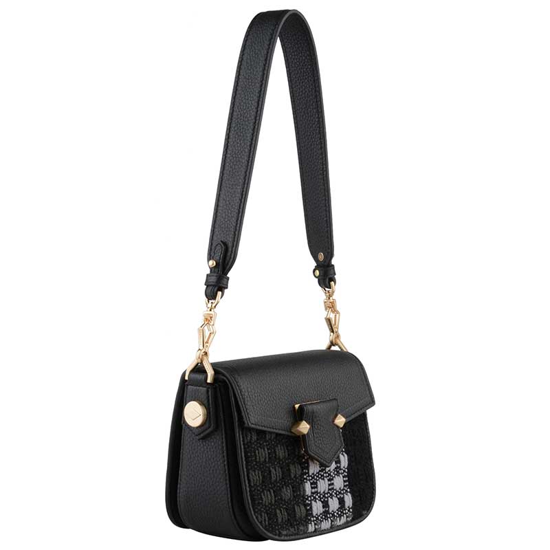 POURCHET PARIS 23133 SMALL TWEED & LEATHER CROSSOVER BAG SORT