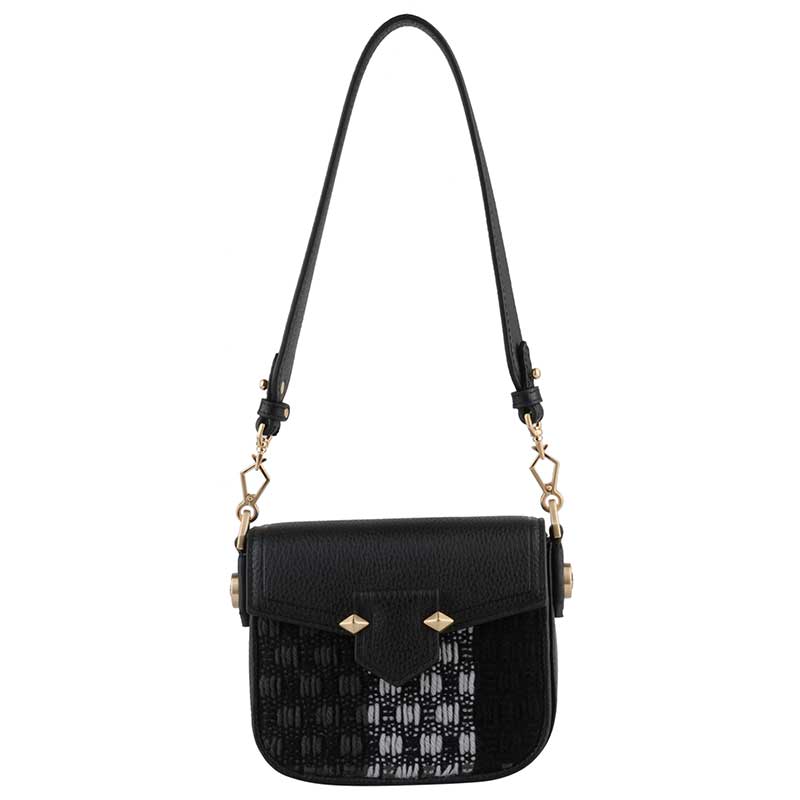 POURCHET PARIS 23133 SMALL TWEED & LEATHER CROSSOVER BAG SORT