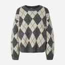 Pieces PCAlva LS Loose O-Neck Check Knit Dark Grey Melange