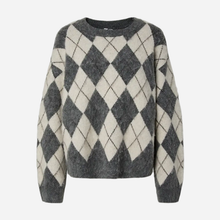 Pieces PCAlva LS Loose O-Neck Check Knit Dark Grey Melange