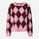Pieces PCAlva LS Loose O-Neck Check Knit Roseate Spoonbill