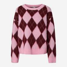 Pieces PCAlva LS Loose O-Neck Check Knit Roseate Spoonbill