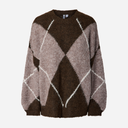 Pieces PCRasmine LS Oversize O-Neck Knit BC Hot Fudge Checks