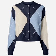 Pieces Sally LS cardigan i blå ternet-1