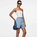 Pieces PCAbbi MW Shorts Noos Light Blue Denim