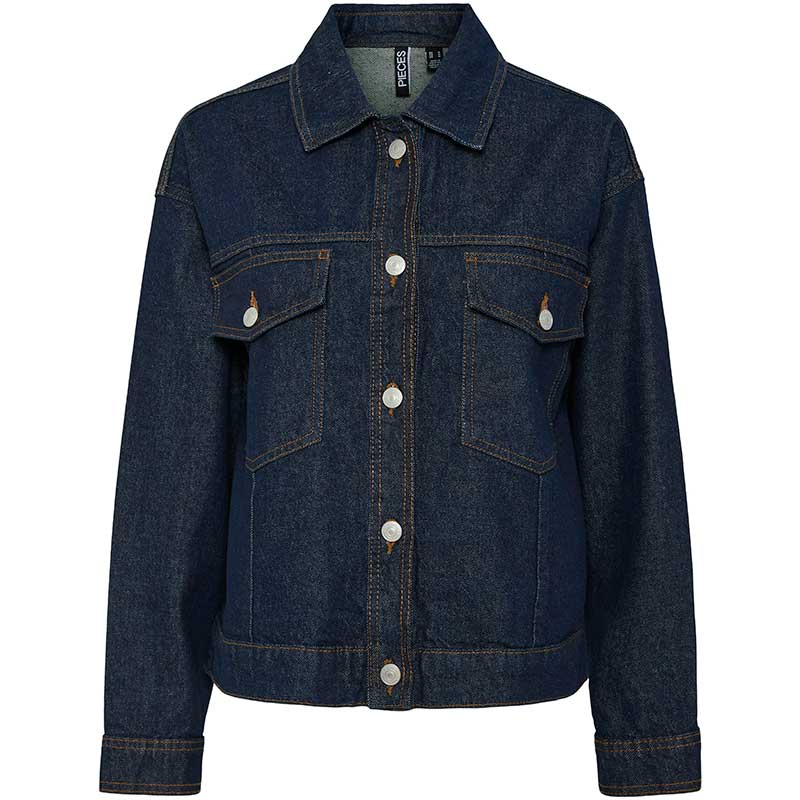 Pieces PCElma Denim Jacket Noos Dark Blue Denim - J BY J Fashion