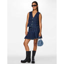 Pieces PCFabia Short Plisse Denim Skirt Dark Blue Denim - J BY J Fashion