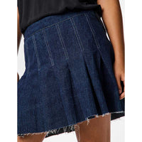 Pieces PCFabia Short Plisse Denim Skirt Dark Blue Denim - J BY J Fashion