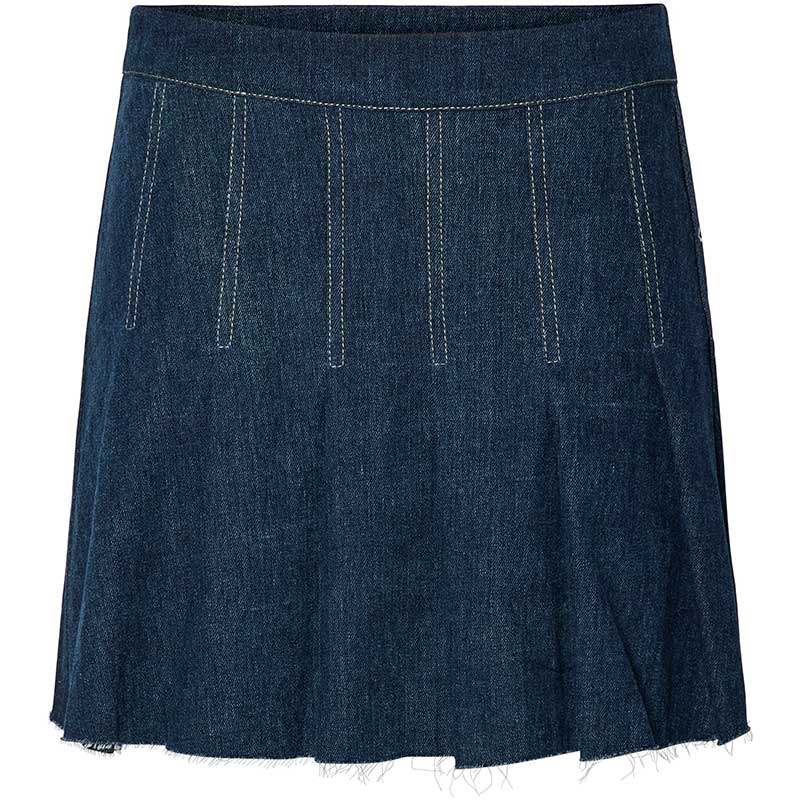 Pieces PCFabia Short Plisse Denim Skirt Dark Blue Denim - J BY J Fashion