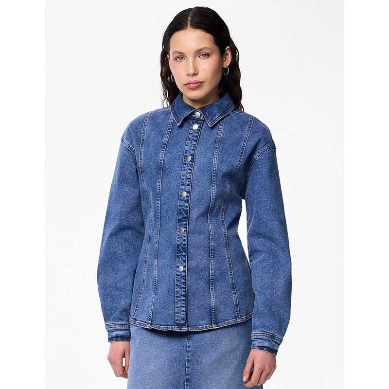 Pieces PCGinny LS Denim Shirt D2D JIT Blå - J BY J Fashion