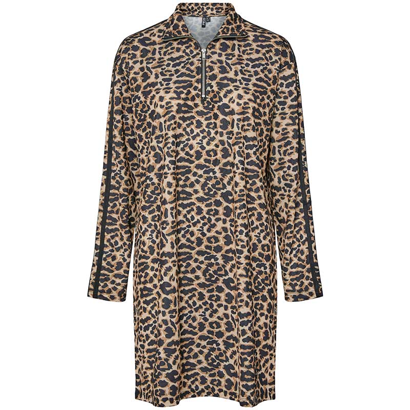 Pieces PCGrace LS Half Zip Short Dress Black/Leo - J BY J Fashion
