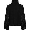 Pieces PCRayney LS Turtleneck Knit Black Rhinestones - J BY J Fashion