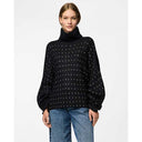 Pieces PCRayney LS Turtleneck Knit Black Rhinestones - J BY J Fashion