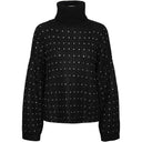Pieces PCRayney LS Turtleneck Knit Black Rhinestones - J BY J Fashion