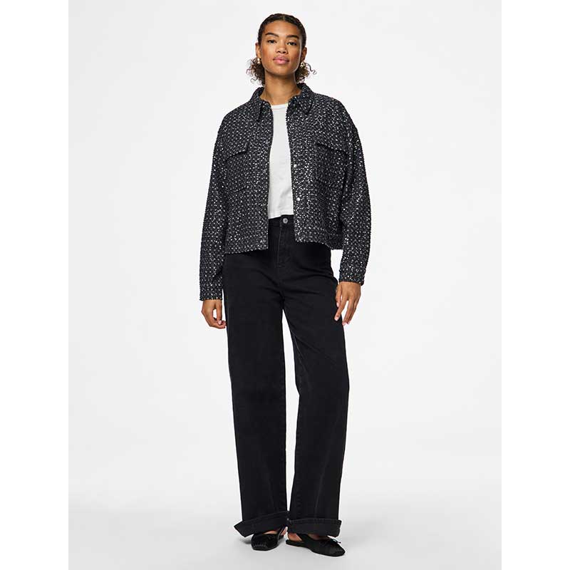 Pieces PCRoberta LS Sequins Jacket Grey Denim - J BY J Fashion