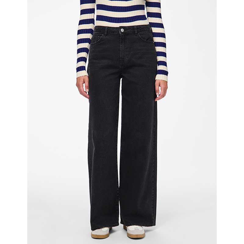 PIECES Brede jeans voor dames, zwart denim, 31W / 32L PIECES Brede jeans voor dames, zwart denim, 31W / 32L