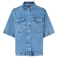 Pieces PcJuliet SS Denim Shirt Medium Blue Denim