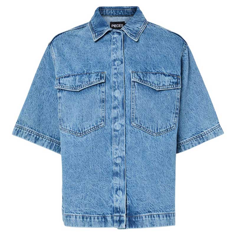 Pieces PcJuliet SS Denim Shirt Medium Blue Denim