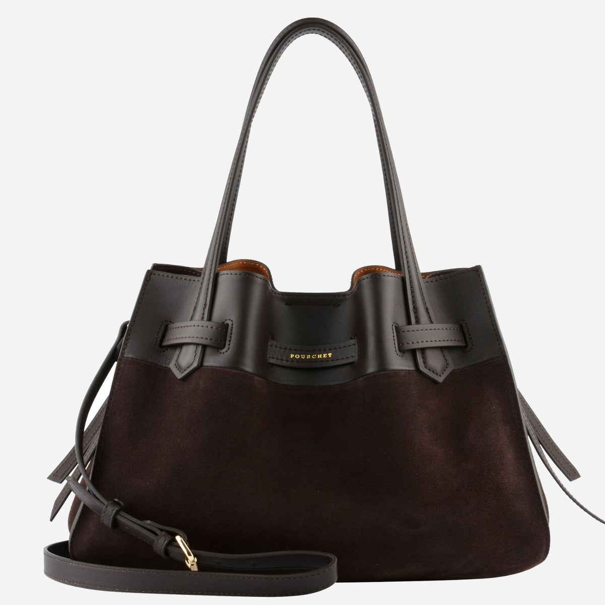 Pourchet Paris 25132 Blossom Large Suede Bag Marron