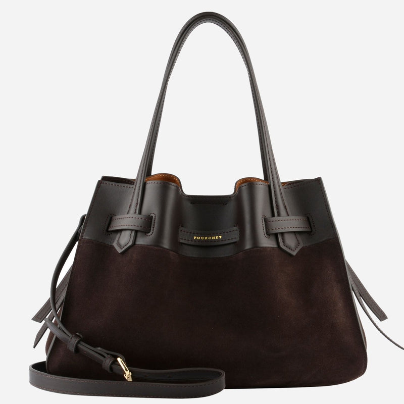 Pourchet Paris 25132 Blossom Large Suede Bag Marron