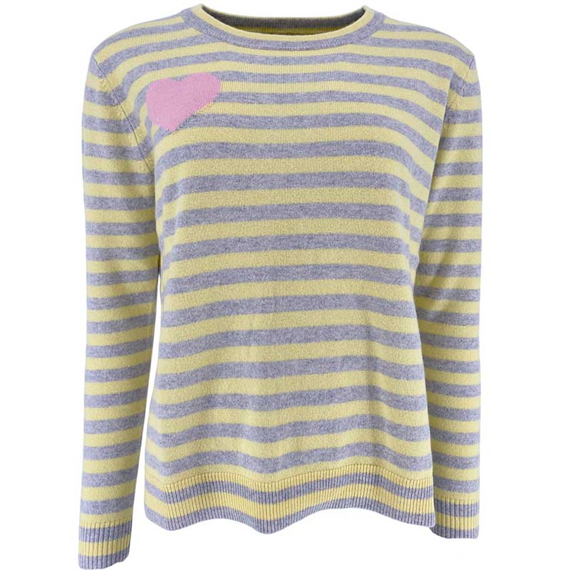Rosas Cashmere Knit Striped Heart Yellow