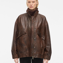 Rouge Edit ROUSimone LS Oversized Leather Jacket Chicory Coffee