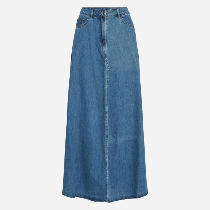 Rouge Edit Roufeather HW Ankle Denim Skirt Medium Blue Denim