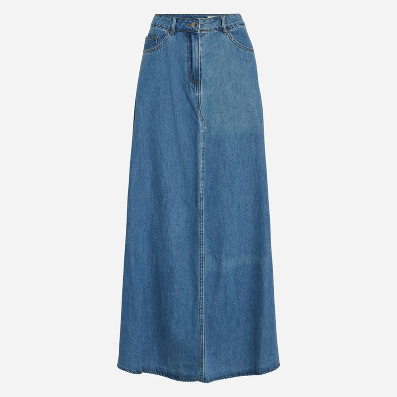 Rouge Edit Roufeather HW Ankle Denim Skirt Medium Blue Denim