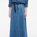 Rouge Edit Roufeather HW Ankle Denim Skirt Medium Blue Denim