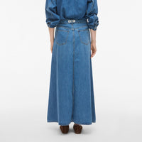 Rouge Edit Roufeather HW Ankle Denim Skirt Medium Blue Denim