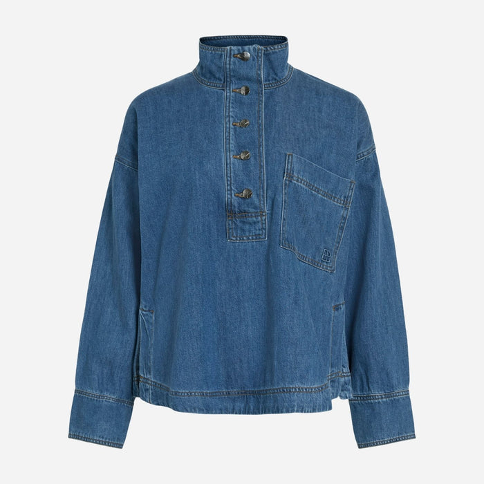 Rouge Edit Roufeather LS Henley Shirt Medium Blue Denim