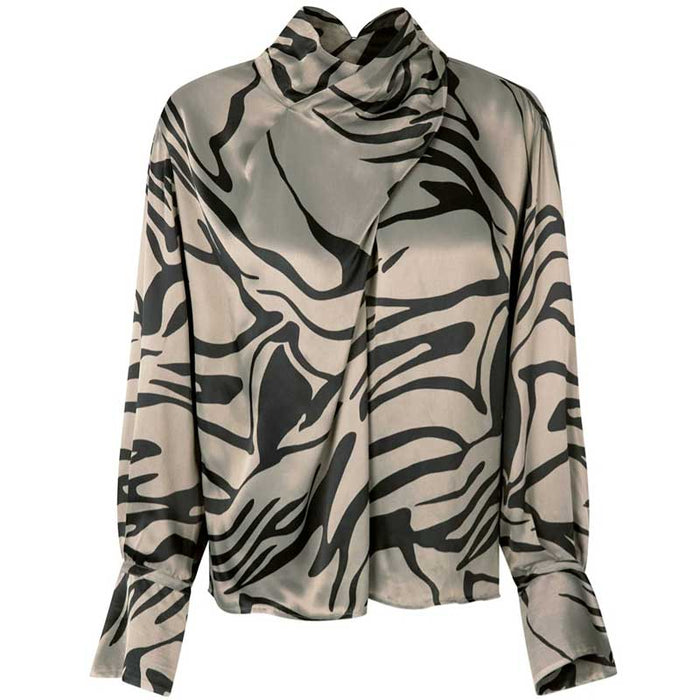 SECOND FEMALE ZEBRA T-NECK BLOUSE MØRK SAND