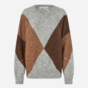 Second Female Forca Knit V-Neck Light Grey Melange